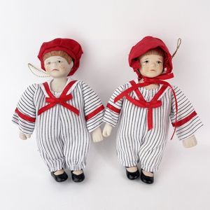 Silvestri 1984 Faith Wick Bisque Twin Toddler Boy & Girl Pair Christmas Ornament